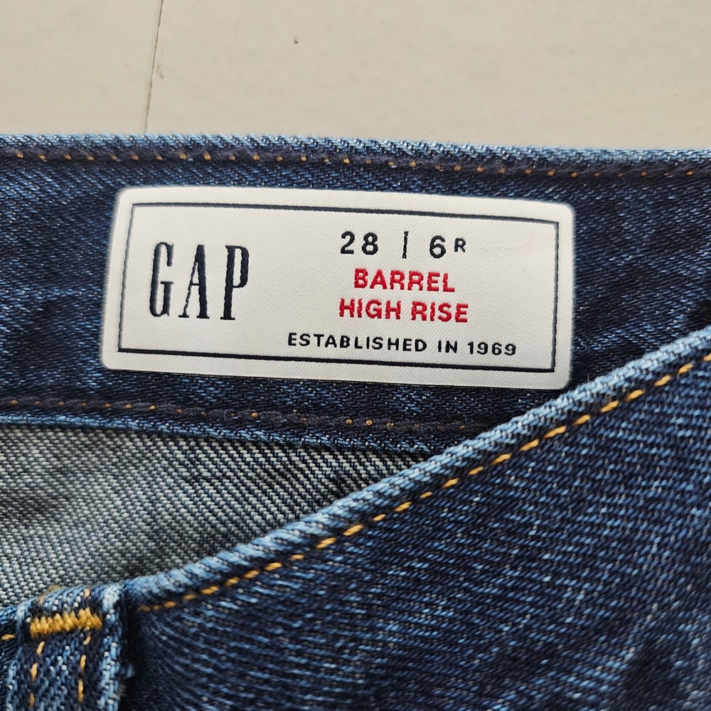 Gap Barrel High Rise Jeans Women 28 6R Dark Wash Blue Curved Leg Denim Casual - Picture 3 of 8